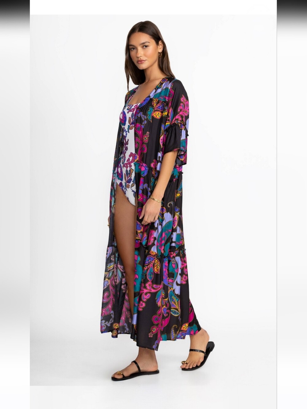 Johnny Was Fatima Silk Blend Tiered Kimono XS